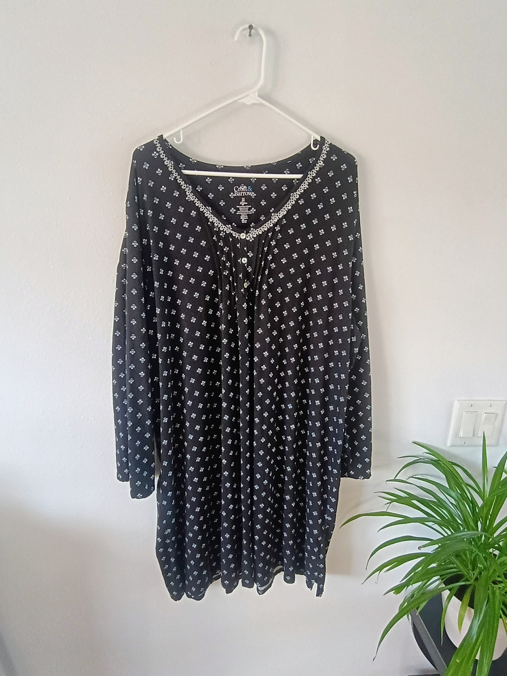 Croft & Barrow Nightgown 3X Plus Size Floral Long Sleeve Lace Sleepwear Lounge